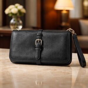 Charming Charlie Elegant Black Leather Clutch By With Detachable Crossbody Strap
